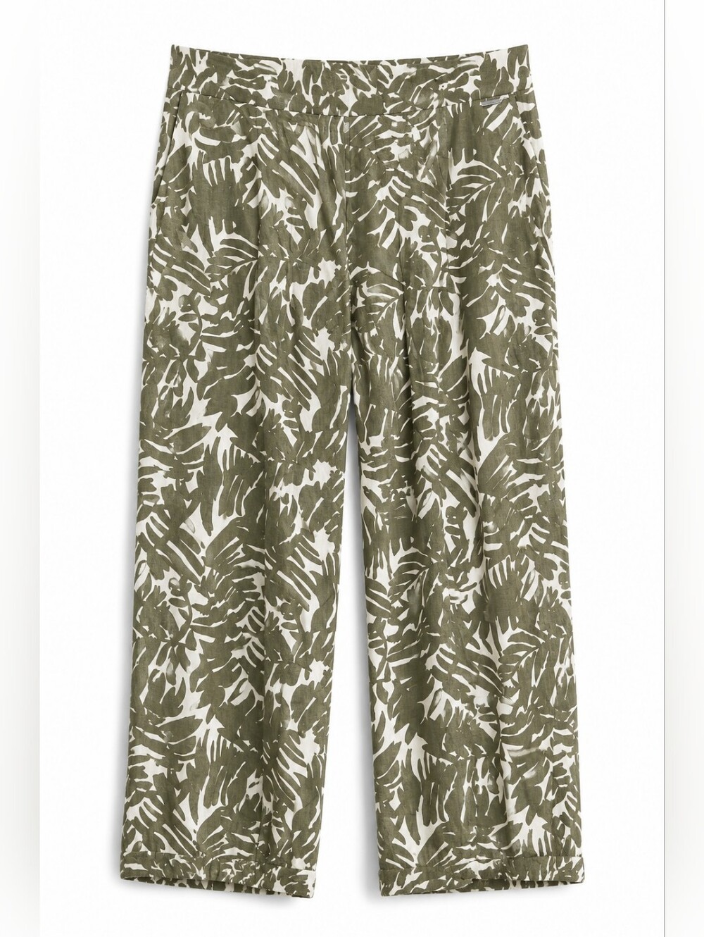 Anne Klein Tropical Palm Print Linen Blend Pants, XL, Coastal, Euro Summer